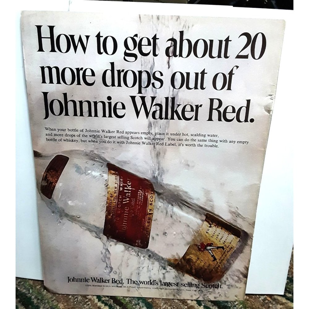 1971 Johnnie Walker Red Scotch 20 More Drops Original Print Ad vintage